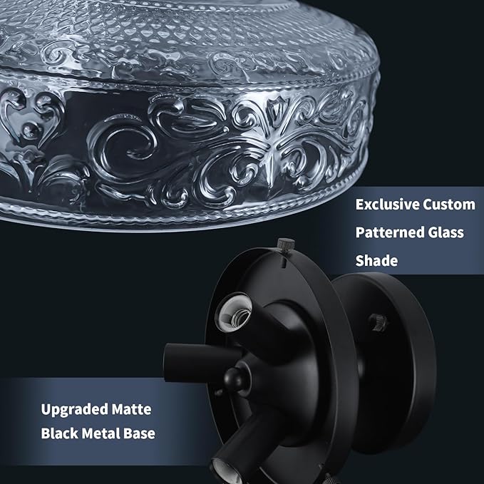 Semi Flush Mount Ceiling Light Fixture, Vintage Matte Black 3-Light Fixture with Etched Crystal Glass Shade for Kitchen,Hallway, Entryway, Bedroom (No E12 Bulbs Included)