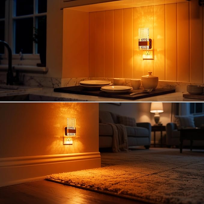 DORESshop LED Night Lights Plug into Wall, [2 Pack] 0-100LM Dimmable Nightlight, Bubble Decorative Night Light, Dusk to Dawn Sensor, Wall Sconce-Style Design Nightlights for Bathroom, Hallway, Amber