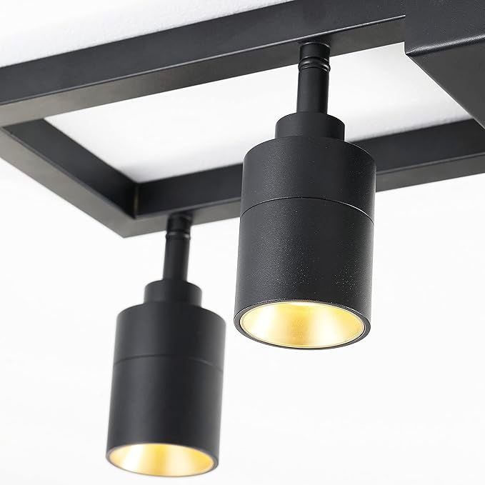 Shura - Square 4-Light Black Integrated LED Ceiling Light w/Rotatable Heads, Adjustable Flush Mount Ceiling Light, 3000K, 1820 Lumens