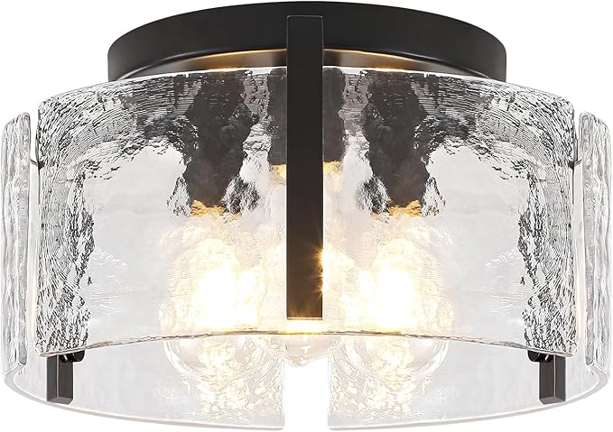 15'' Modern Black Semi Flush Mount Ceiling Light, Hallway Light Fixtures, 3-Light Glass Ceiling Lights for Entryway Kitchen Island Dining Room Foyer Bedroom Laundry Room Bathroom Lighting Fixtures