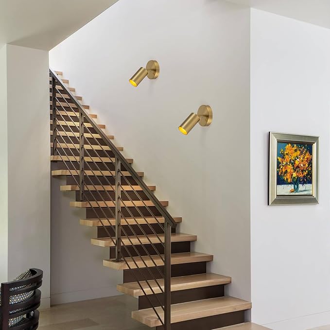 Gold Spot Lights Indoor 2 Pack LED Ceiling Spotlight Fixtures Adjustable 90° Anti-Glare Spotlight for Living Room, Paintings, Wall Art and Artwork, Warm White 3000K