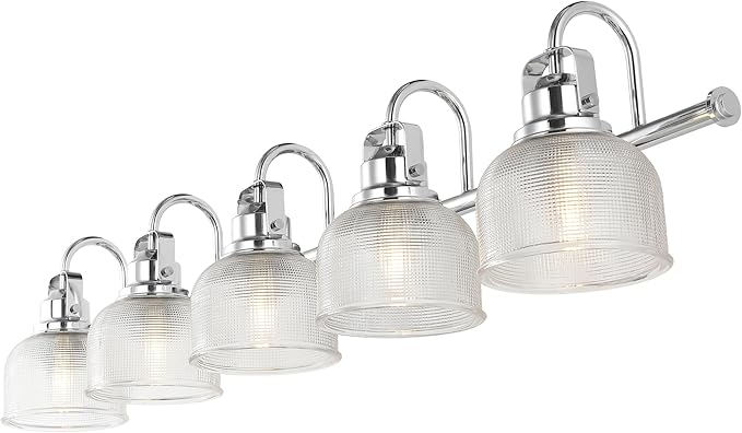 JONATHAN Y 42.75" Chrome Modern Bathroom Vanity Light, 5-Light LED Wall Sconce, Clear Glass Bell Shade for Mirror Hallway Kitchen, ETL Listed, LED Bulb Included (JYL7903A)