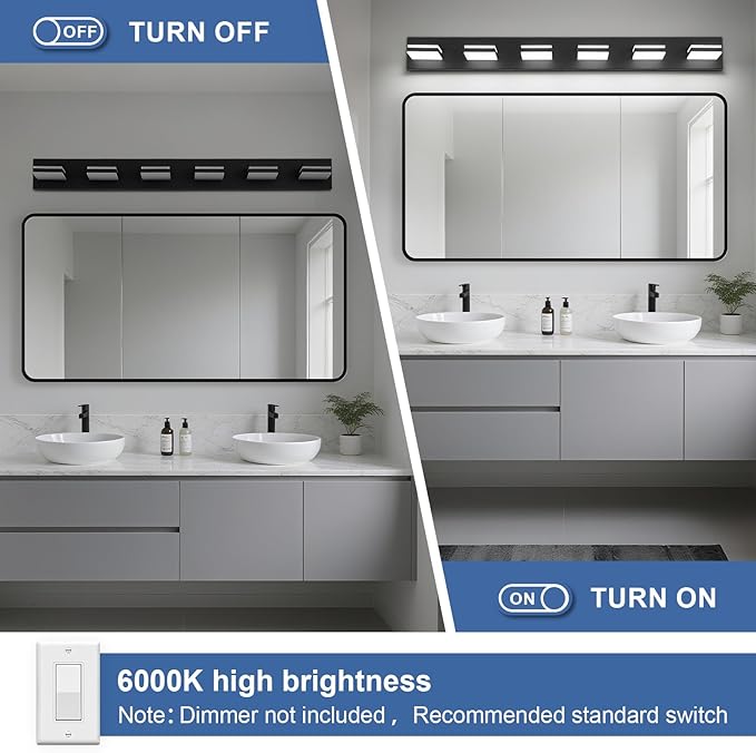 Modern LED Bathroom Lights Fixtures 6-Light,Metal Black Acrylic Wall Lighting,Vanity Lights for Bathroom Over Mirror 6000k 41in