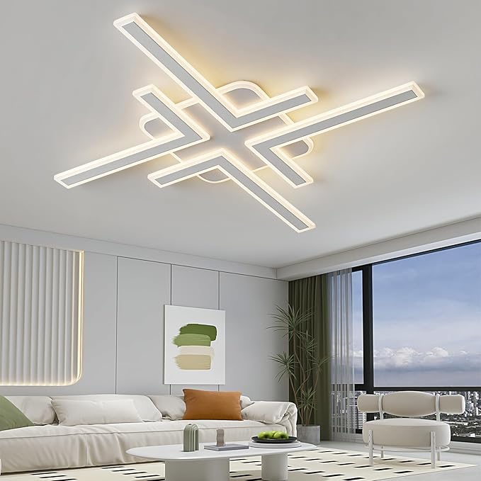 Modern LED Ceiling Lihgt with Remote Control Sputnik Flush Mount Ceiling Light Fixture 3 Color Dimmable White Chandelier for Kitchen Dining Room Living Room Bedroom.