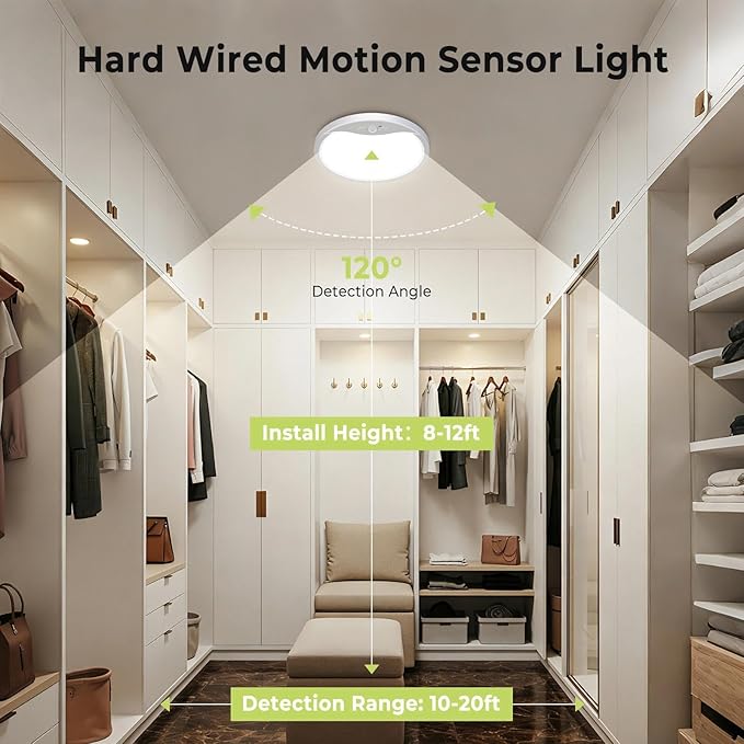 hepside 2 Pack Motion Sensor Ceiling Light Wired, 3000K/4000K/6500K LED Flush Mount Ceiling Light Fixture, 8.7Inch 18W Motion Sensor Light with Timer for Closet Stair Porch Hallway Pantry,White