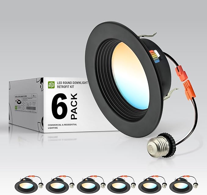 ASD 6 Pack Black 4 Inch Retrofit LED Recessed Light - 10W 2700K-5000K 849LM Retrofit LED Recessed Lighting 4 Inch, Dimmable Black Recessed Lights, Wet Rated Baffle Trim Can Lights, ETL, Energy Star