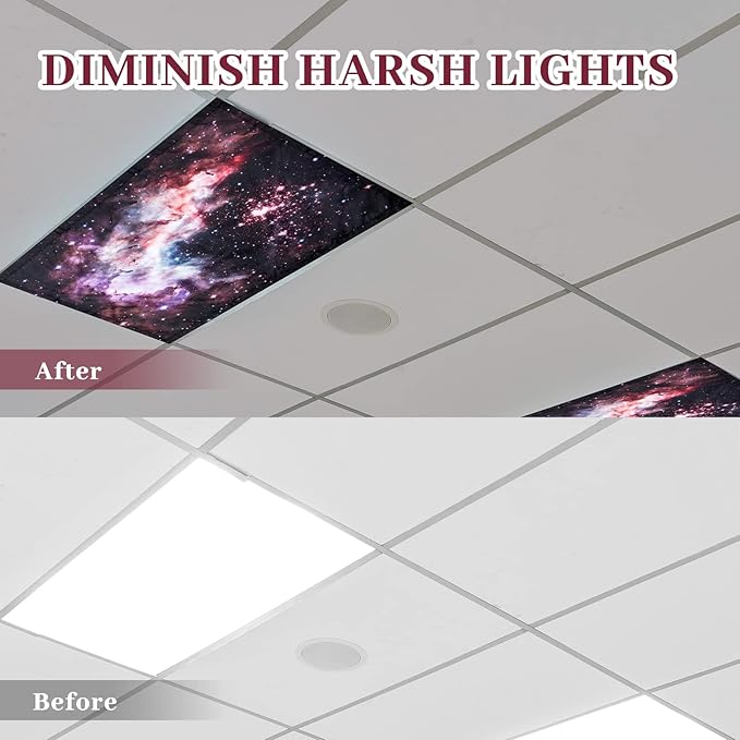 Patelai 8 Pack Fluorescent Light Covers for Classroom Ceiling 4 x 2 Feet Magnetic Light Covers Filter for Office School Drop Ceiling Supplies(Star Cluster)
