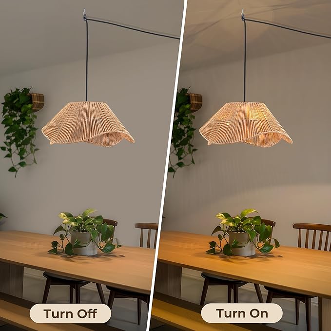 LumStory Rattan Plug in Pendant Light for Ceiling Farmhouse Boho Woven Hanging Lights with Plug in Cord, Rustic Hanging Lamp with Dimmable Switch, Wicker Chandelier for Dining Room, Bedroom, 3-Light