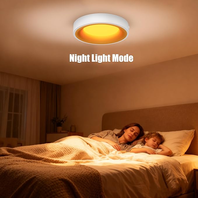 12 Inch LED Flush Mount Ceiling Light with Night Light, 5CCT & Dimmable, 20W 1550LM 2700K-5000K, Modern Round White Ceiling Fixture for Bedroom, Kitchen, Hallway, Living Room, Closets