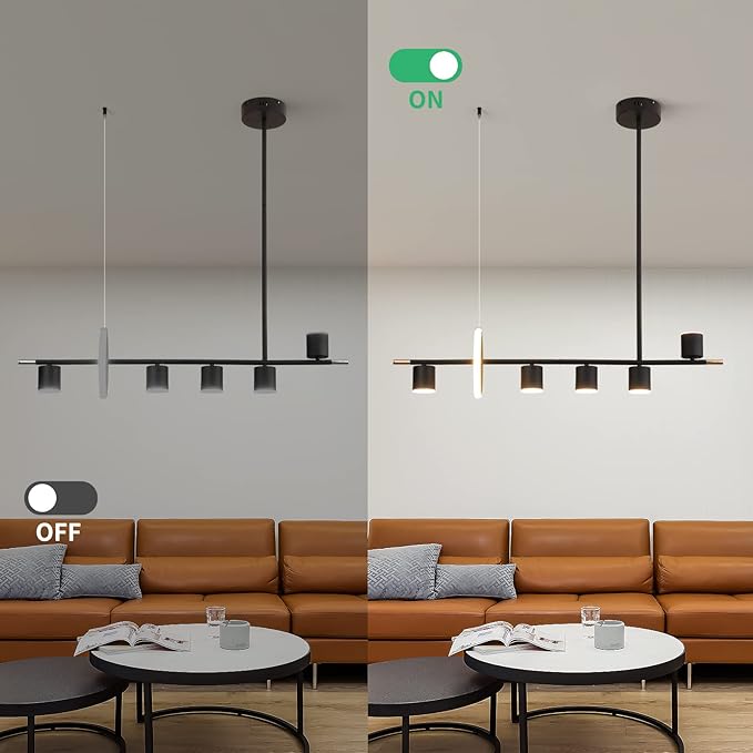 Siittoo Modern Black Pendant Light, LED Dimmable Hanging Pendant Light Fixture with Spotlights, 40'' Modern LED Chandelier Kitchen Island Light for Table Dining Room Bar (40W, 6-Light, Matte Black)