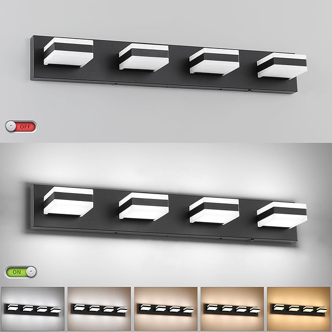 SOLFART Bathroom Vanity Lights, Adjustable Black Matt Black Vanity Light for Bathroom,LED Light Fixtures Over Mirror,5 Color Temperature 4 Lights 5CCT