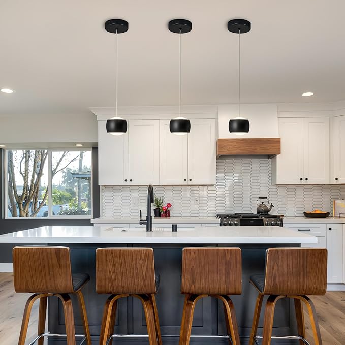 Modern LED Dimmable Pendant Light fixtures,Mini Island Pendant Lighting for Kitchen Island Dinning Room,Bedroom,Bar, Kitchen Island Ceiling Hanging Light Fixtures(black-2-Pack)