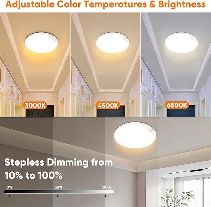 2 Pack 10000mAh Rechargeable Motion Sensor Ceiling Light with Remote, Battery Operated Closet Light No Wiring, Magnetic Wireless LED Ceiling Lights, 3 Color Overhead Lamp for Shower Pantry Hallway