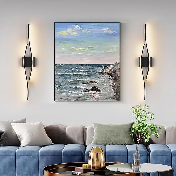 Modern LED Wall Sconce Set of Two with Remote Control, Stepless Colors 3000K-6000K & Dimming Black Wall Light with LED Wall Lamp for Bedroom Living Room Bathroom Hallway 39.4inch Length