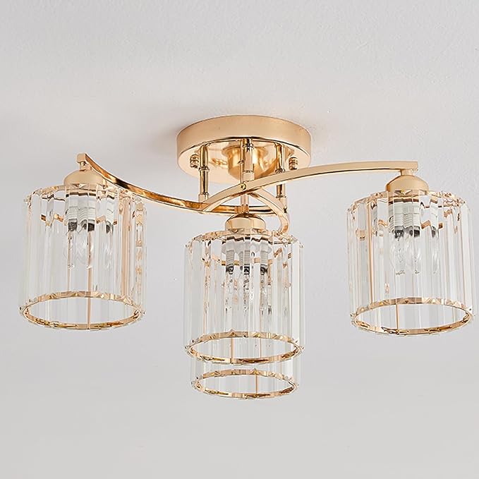 Crystal Chandelier, Modern Elegant Ceiling Light E26 Base Easy Installation Durable Metal Frame for Living Room Bedroom Dining Room,Golden