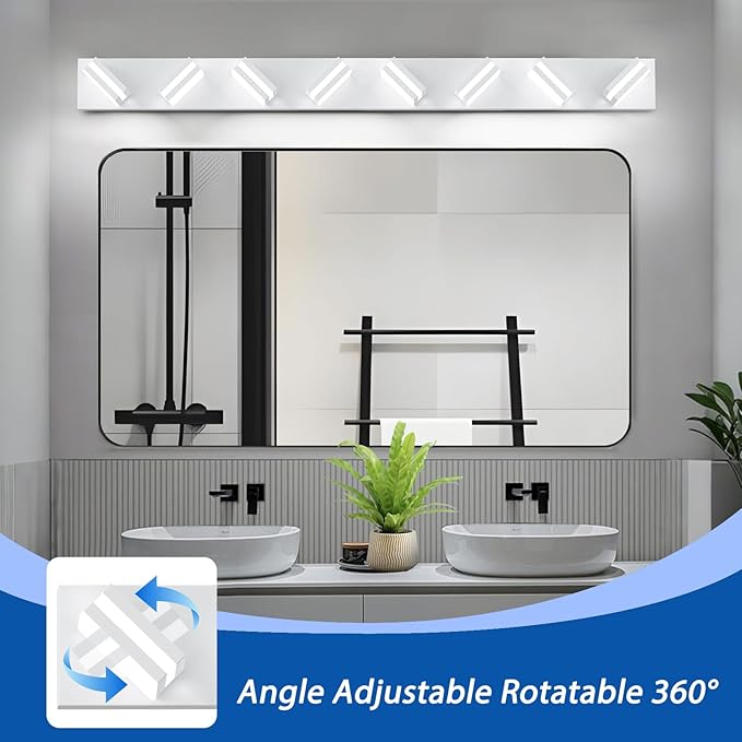 IZORRO LED Modern Bathroom Lights Fixtures(8-Light,Dimmable,360°Rotate),Matte White Acrylic Wall Lighting,Vanity Lights for Bathroom Over Mirror - 6000k 48In （No Assembly Required）