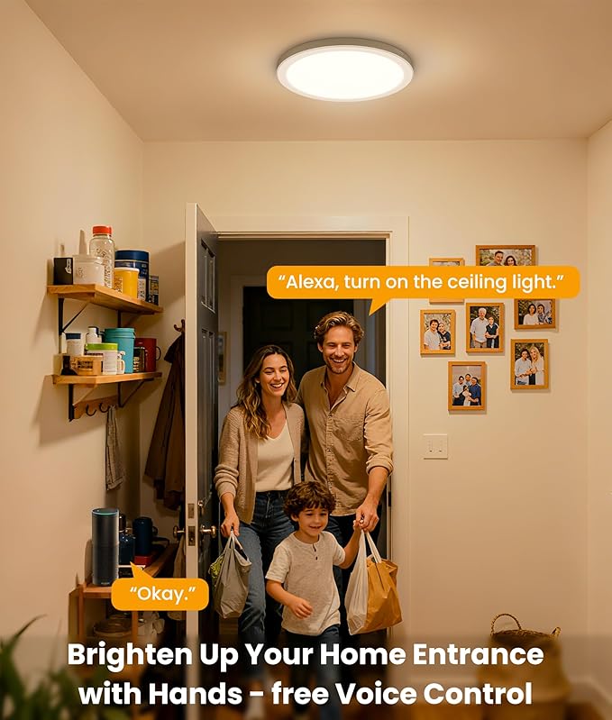 12 Inch Smart Ceiling Light, 2400LM RGBCW Flush Mount Ceiling Light Work with App & Voice Control, 2700K-6500K Dimmable LED Ceiling Light Fixture for Living Room Bedroom Gaming Room