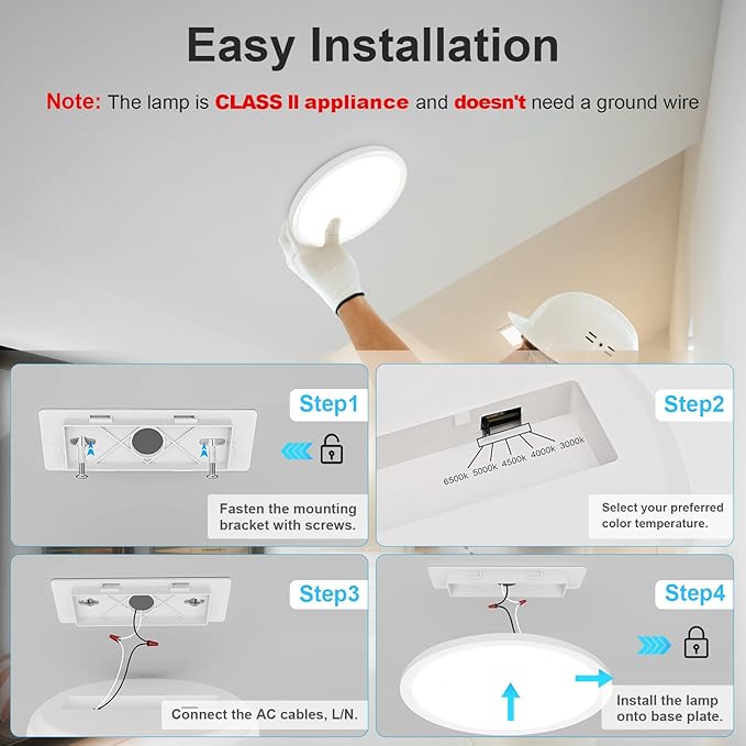 VOLISUN 2Pack 5CCT LED Flush Mount Ceiling Light, 7 inch Dimmable Ultra-Thin LED Ceiling Light Fixture, 3000K-6500K Selectable, 15W LED Ceiling Lights for Bedroom, Kitchen, Closet and Hallway (White)
