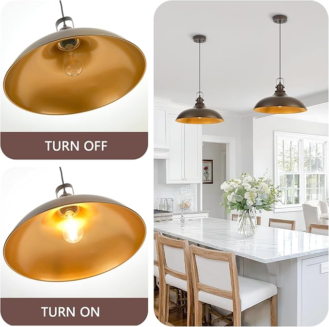 Refice 17 Inch Farmhouse Pendant Lights Kitchen Island Oil Rubbed Bronze Pendant Lighting Industrial Dome Island Pendant Lights, Adjustable Height, Hanging Lights, Dining Room, Barn