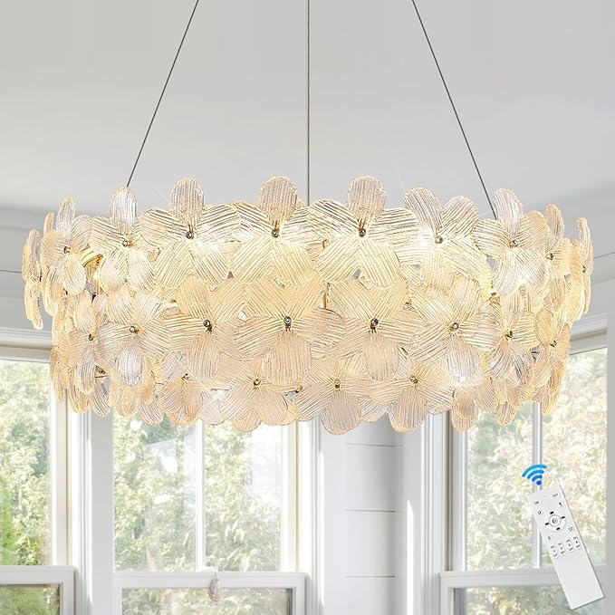 D32’’ Flower Luxury Crystal Modern LED Chandelier Gold Dimmable 3000-6500K Large Contemporary Chandeliers Light with Remote Control for High Ceiling Foyer Living Room Bedroom Entryway