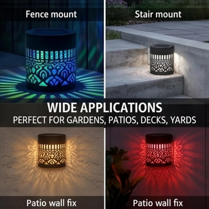 Solar Mandala Lights Outdoor, Decorative Solar Mandala Lights, Waterproof LED Fence Light for Garden Deck Step Yard Decor (2PCS)