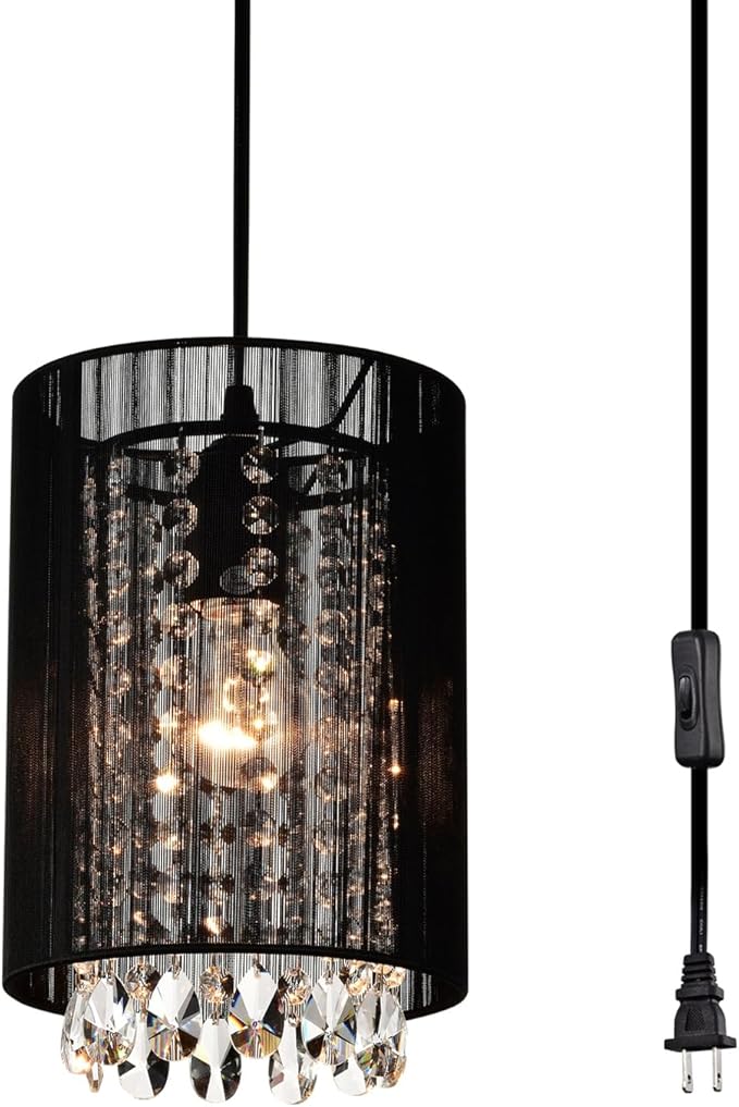 LaLuLa Mini Crystals Plug in Pendant Light,1-Light Hanging Lamps for Living Room Plug in,Bedrooms,Girls Room,Vanity,Playhouse,Closet
