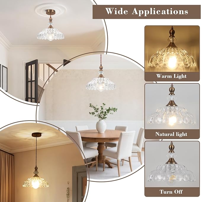 9.8" Vintage Pendant Lights for Kitchen Island, Small Brass Gold Hanging Pendant Lighting Fixture for Dining Room Hallway Bedroom