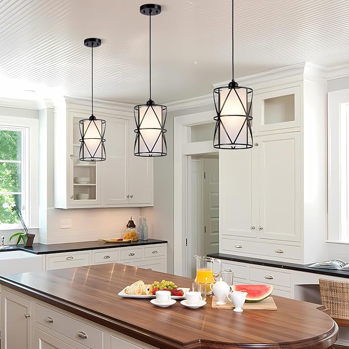 7"×10" Pendant Lights with Frosted Glass, Matte Black Pendant Lighting Kitchen Island, Cylindrical Pendant Light Fixtures, Modern Kitchen Island Lighting, Pendant Light for Foyer-Large