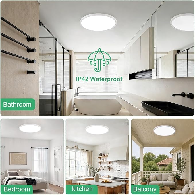 4PK 15.8 Inch LED Flush Mount Ceiling Light Fixture, 32W,3200LM,3000K/4000K/6000K CCT Selectable,0.67 inch Super Slim LED Ceiling Light for Bedroom,Hallway,Kitchen,White