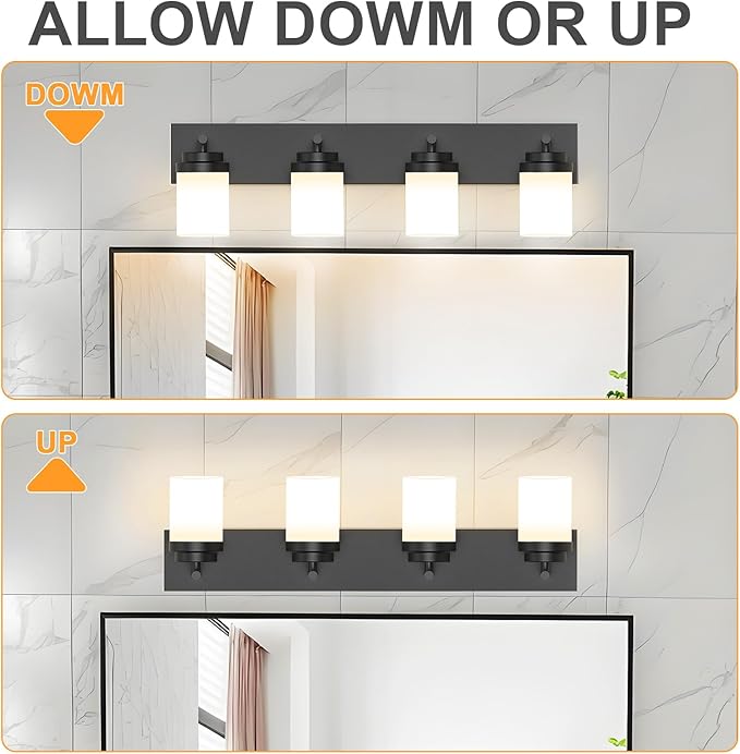IZORRO Bathroom Vanity Light Fixture, 4-Light 30 Inch Matte Black Bathroom Light Fixtures Over Mirror, with White Glass Shade, Modern Farmhouse Vanity Lights, Rustic Restroom Lighting Fixtures