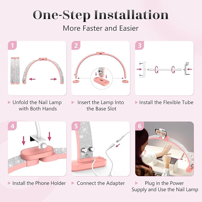 Half Moon Light for Nail Tech: 31 inch Lash LED Lamp with Phone Holder - 48W Foldable Arch Lights for Eyelash Tech - Manicure Handicraft Lighting for Spa,Salon