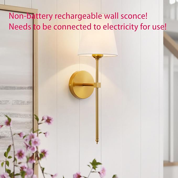 KUAUGST Wall Sconces Sets of 2, Retro Industrial Wall Lamps, Bathroom Vanity Sconces Wall Lighting with White Fabric Shade, Suitable for Bedroom Living Room Corridor Kitchen