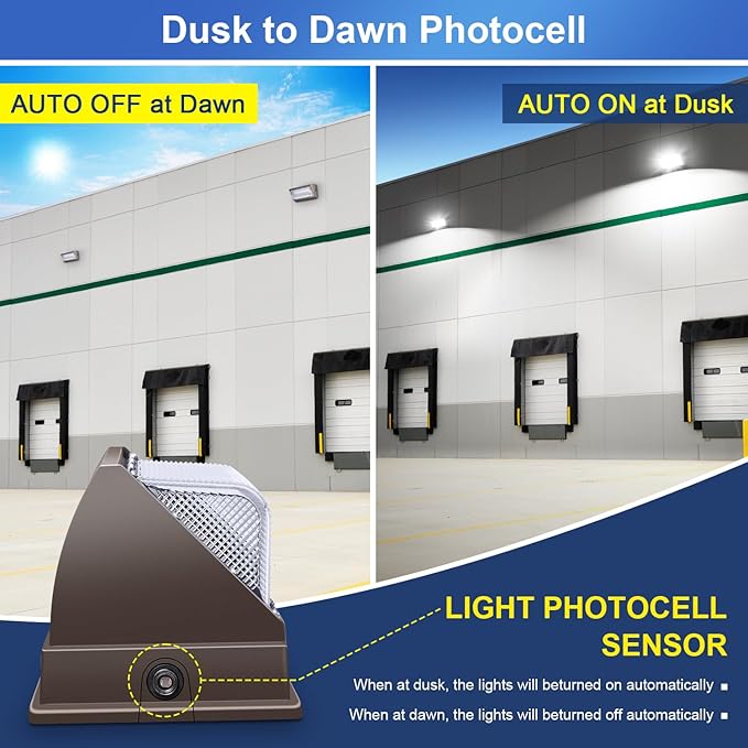 LED Wall Pack Light 500W Equivalent 18000LM LED Flood Security Light Dusk to Dawn Photocell 5000K 120W 100-277V Outdoor Wall Mount Lighting Commericial IP65 Waterproof for Yard Garage 4 Pack