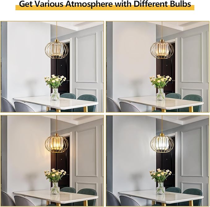 XSDeTu Gold Pendant Light Fixture, Modern Crystal Pendant Lights Kitchen Island, 1-Light Farmhouse Mini Chandelier, Adjustable Brass Hanging Light Fixture for Hallway, Bedroom, Dining Room