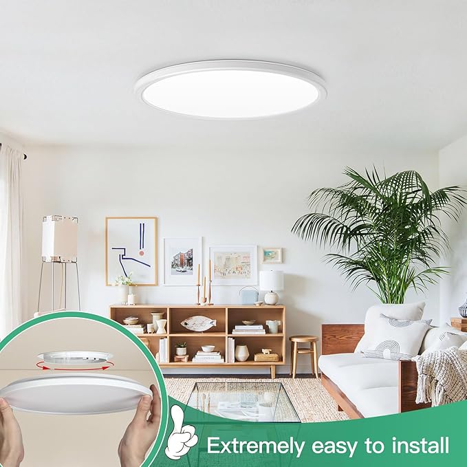 Brightever 15 Inch Large Flush Mount Ceiling Light Fixtures, 3800LM 3000W Equivalent, 2700K-6500K Selectable, 0.67 Inch Extremely Thin 30W Modern Dimmable Flat LED Ceiling Lights for Bedroom, 1 Pack