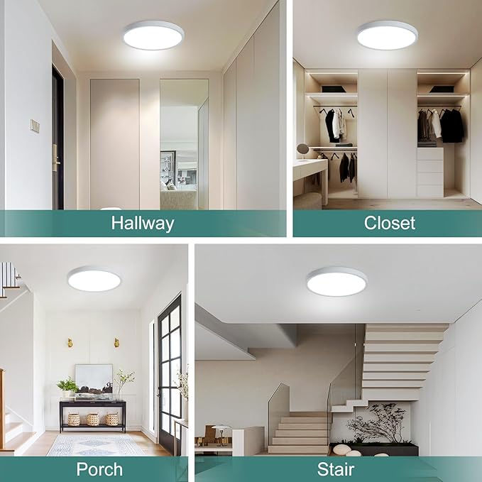 2 Pack ZSYUBO 12 Inch Motion Sensor Ceiling Light Wired,24w Flush Mount Light Fixture Round, Motion Sensor Light Indoor for Closet Hallway Porch Laundry Basement Garage Pantry, 3000k/4000k/6000k White