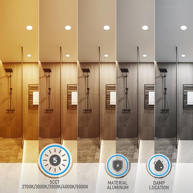 TORCHSTAR Basic Series 12-Pack 5CCT 6 Inch Ultra-Thin LED Recessed Lighting with J Box, CRI90, Aluminum, 2700K3000K3500K4000K5000K, 5%-100% Dimmable Slim Recessed Downlight, 12W 1100LM, ETL&FCC&ES