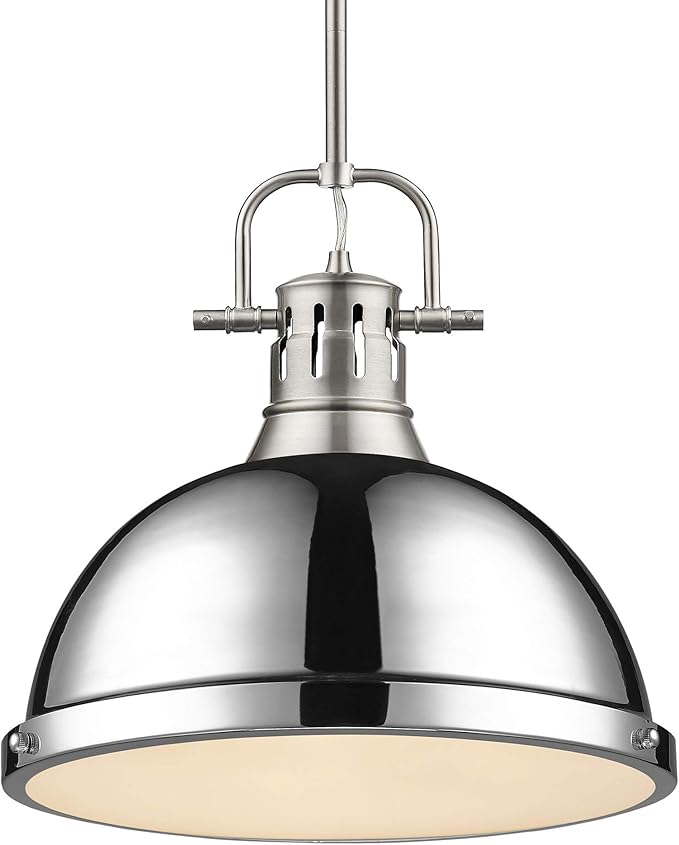 Golden Lighting 3604-L PW-CH Duncan Pendant, Transitional, Pewter with Chrome Shade