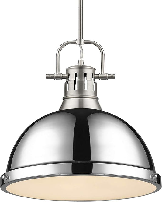 Golden Lighting 3604-L PW-CH Duncan Pendant, Transitional, Pewter with Chrome Shade