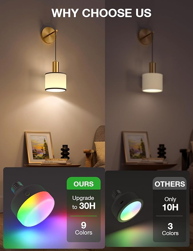 NIORSUN Battery Operated Wall Sconce Set of 2, Black Gold & Off-White Wireless Rechargeable Wall Lights with 5200mAh Dimmable Detachable Bulbs and Remote, 9 Colors Sconces Wall Decor for Living Room