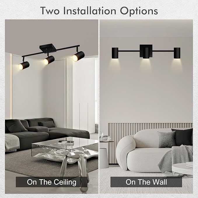 3 Light Track Lighting Fixtures Ceiling, Black LED Track Lighting Kit, Modern Kitchen Track Lights with Rotatable Light Heads, Ceiling Spot Lighting for Living Room/Hallway/Bar, No GU10 Bulb