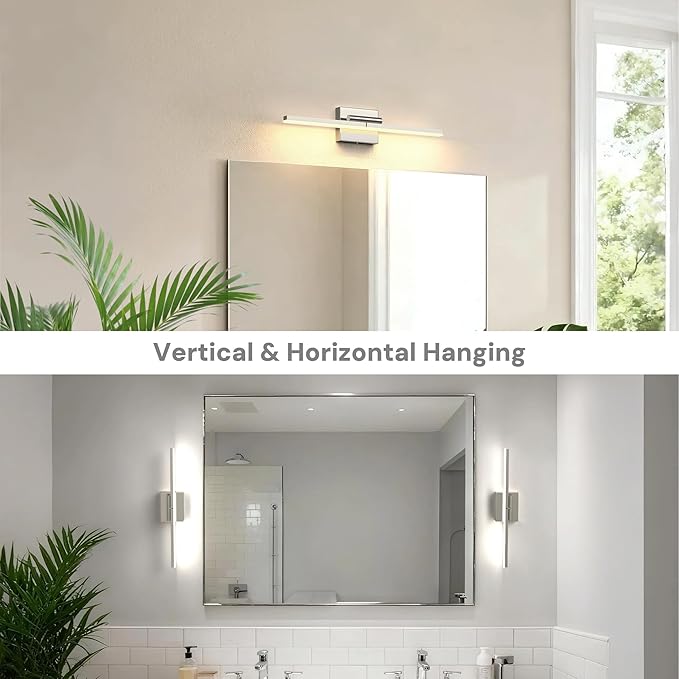 L LOHAS LED 23.7-Inch Bathroom Vanity Light Bar Over Mirror, 180° Rotatable Brushed Nickel Modern Bathroom Light Fixtures, 3CCT Adjustable LED Vanity Lights for Living Room Wall