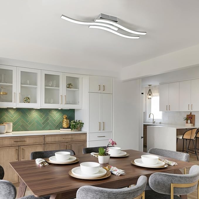 EDISLIVE Modern Dimmable LED Ceiling Light Curved 3 Light 22.5 in Minimalist Flush Mount Ceiling Light Fixture Lamp for Bedroom Foyer Kitchen 6000K 18W Nickel