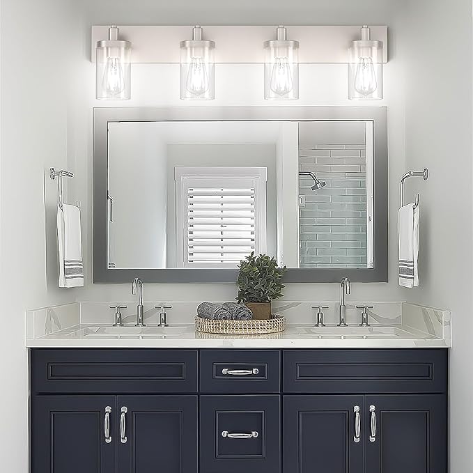 Aipsun Brushed Nickel Bathroom Light Fixtures 4 Lights Vanity Light for Bathroom Lighting Fixtures Over Mirror(Exclude Bulb)