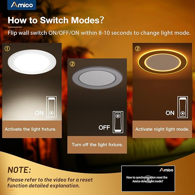Amico 6 Pack 6 Inch 5CCT LED Recessed Ceiling Light with Double Ring Night Light, 2700-5000K Selectable Ultra-Thin Recessed Lighting, 12W=110W, 1100LM, Dimmable Canless Wafer Downlight, ETL, FCC