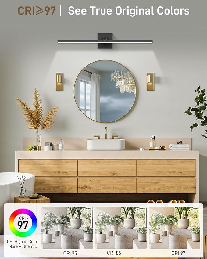 Morden Vanity Lights, Black Bathroom Light Fixtures LED Lighting Bar, 5CCT&Dimmable Bath Wall Lamp, Rotatable 24IN Vanity Fixture Over Mirror-ETL Certified, Ideal Gift for Housewarming & Holiday
