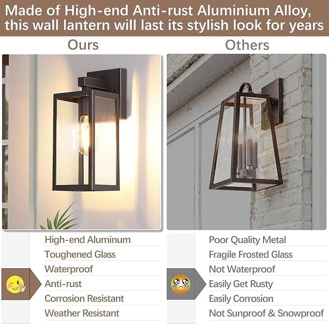 MAXvolador Outdoor Wall Sconce, Exterior Waterproof Wall Lantern Light Fixture, Oil Rubbed Bronze Porch Lights, Anti-Rust E26 Patio Lighting, 2 Pack