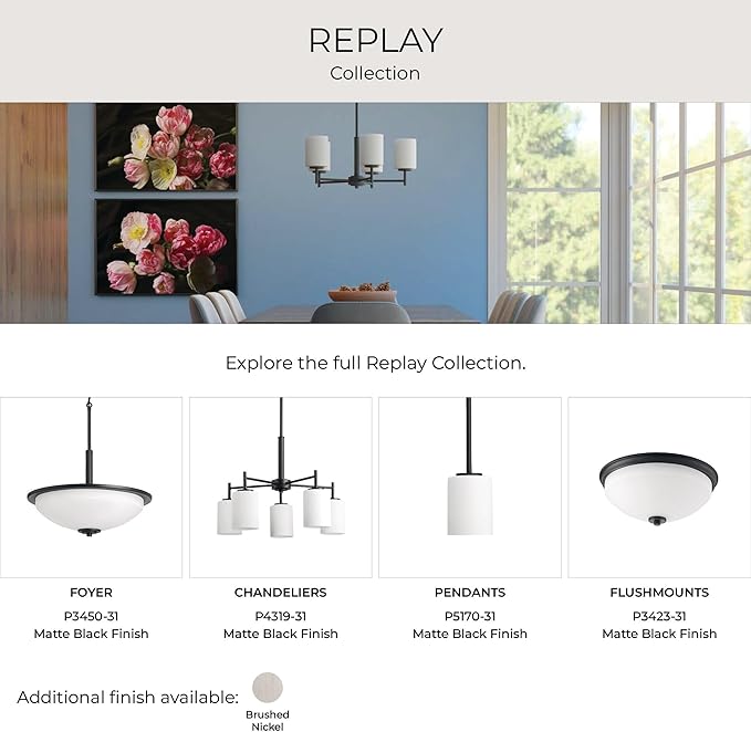 Progress Lighting 2-Light Bathroom Vanity Light, Modern Bath Lighting Fixture with Etched White Glass Shades for Over the Mirror, Reversible Mounting, Replay Collection, Textured Black