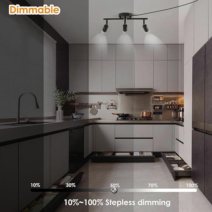 Dimmable 3 Light Black Plug in Track Light White Plug in Ceiling Lighting Fixture with 16.4' Long Cord,3 Way Ceiling Spotlight,Rotatable Wall Mount Light Head,LED dimmable Spot Bulbs Included