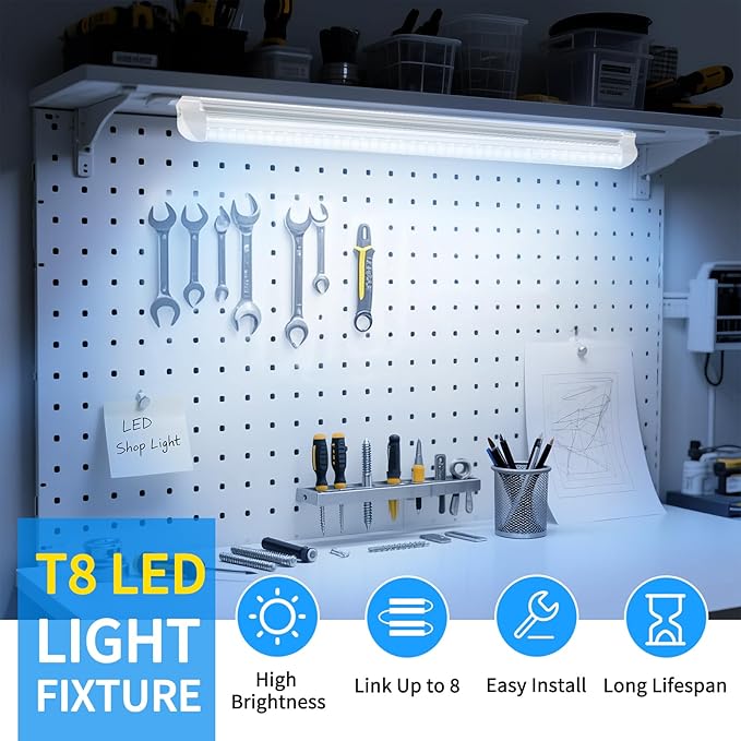 CNSUNWAY LED Shop Light 3FT, 30W 6500K Cool White, T8 LED Tube Lights, 4000LM V-Shape Ceiling Shop Lights, Linkable Under Counter Light for Kitchen, Garage, Workbench, Basement, ETL Listed (2 Pack)